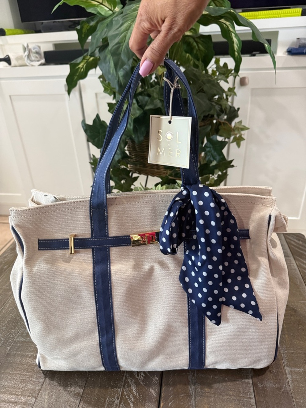 NWT Sol & Mer "Boatkin" Canvas Tote Bag - Navy/Cream
